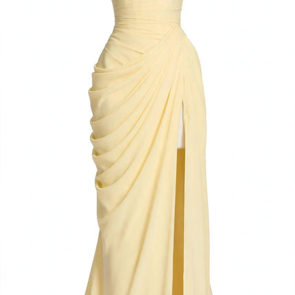 French Style Romantic Strapless Pleated Slit Dress - Women's Elegant Evening Gown For Summer Party Wedding Dresses — view 1