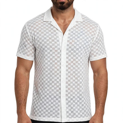 Men's Solid Color Lace Hollow Comfort Casual Shirt