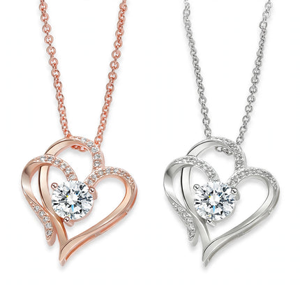 Zircon Double Love Necklace With Rhinestones Ins Personalized Heart-shaped Necklace Clavicle Chain Jewelry — view 1