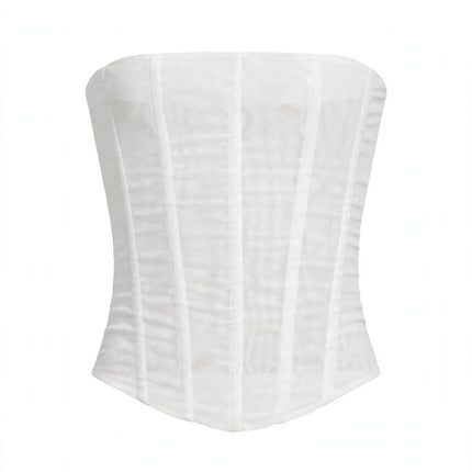 Skinny Sleeveless Tube Top Women Summer New Mesh Crop Corset Tank Party Streetwear Chest - White Background