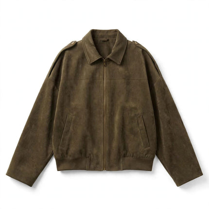 Faux Suede Texture Pilot Zip Up jacket/Coat with Soft Touch Finish - White Background