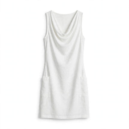 Summer Sleeveless Dress With Draped Neckline Design Slim Fit Evening Party Club Beach Dresses - White Background
