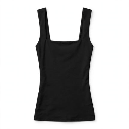 Summer Square-neck Tank Vest Slim Solid Sleeveless Tops - White Background