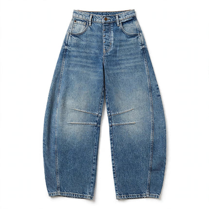 High Stretch Mid-Rise Barrel Jeans Fashion Wide Leg Shape Women Casual Baggy Mid Waist Denim Jeans — view 1