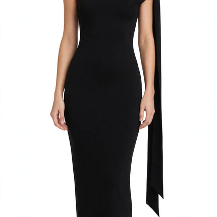 One-shoulder Ribbon Long Dress Ins Fashion Slim Sleeveless Dresses For Evening Party Club
