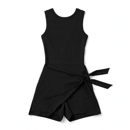 Women Yoga Sexy Sleeveless/backless Sports Romper Yoga Jumpsuits tank top Shorts Sportswear - White Background