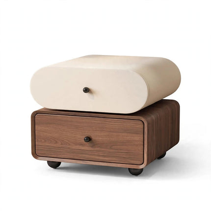 Light-luxury High-end Cream-toned Solid Wood Vintage Bedside Table - White Background