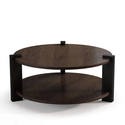 Middle Ancient Style Solid Wood Black Walnut Color Circular Small Coffee Table