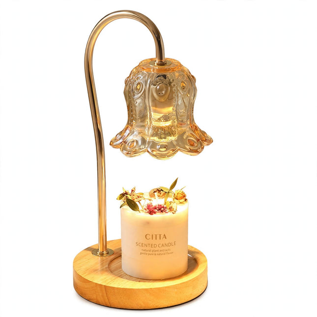 Lily Of The Valley Aromatherapy Wax Melter Solid Wood Candle Warmer Bedroom Ambiance Table Lamp - White Background