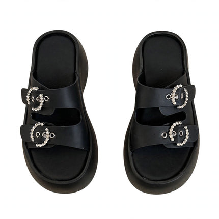 New Women's Thick Sole Rhinestone Slide Sandals, Height Increasing Soft Cloud Cushion Outdoor Casual Beach Slippers