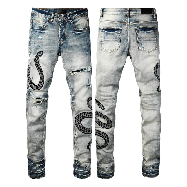 Street Fashion Wash Distressed Skinny Jeans — 8934Blue