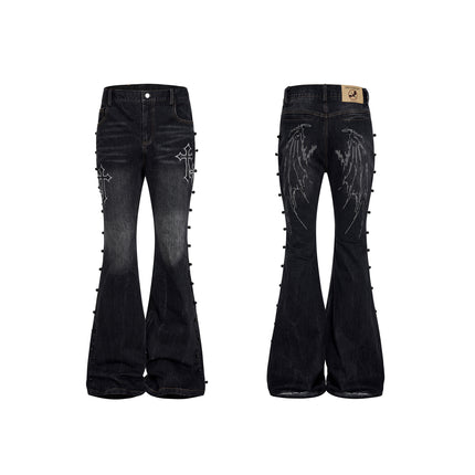 Cross-design Patchwork Bootcut Jeans For Men — view 5