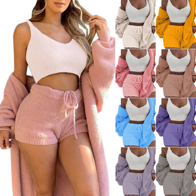Womens Long Sleeve Crop Tank Top And Drawstring Shorts Pajama Set — view 2