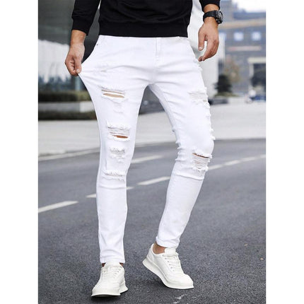 Men's Solid Color Cuffed Straight Jeans Casual And Comfortable Slim Fit — view 5