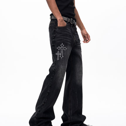 Cross-design Patchwork Bootcut Jeans For Men — view 3