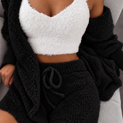 Womens Long Sleeve Crop Tank Top And Drawstring Shorts Pajama Set — view 12