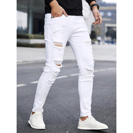 Men's Solid Color Cuffed Straight Jeans Casual And Comfortable Slim Fit — view 6