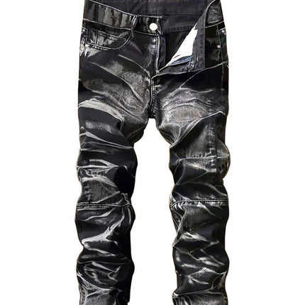 Men's Motorcycle Zipper-Decorated Jeans Slim Fit Ripped — 893302Black Gray