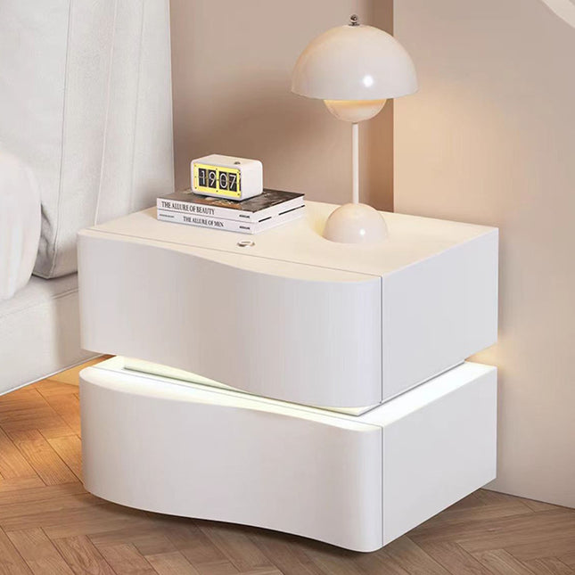 Cream Style Bedside Table - Modern Minimalist Nightstand with Storage for Bedroom Home Decor — Beige With Light