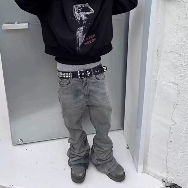 Mens Bell-Bottom Denim Jeans In American High-Street Style — view 2