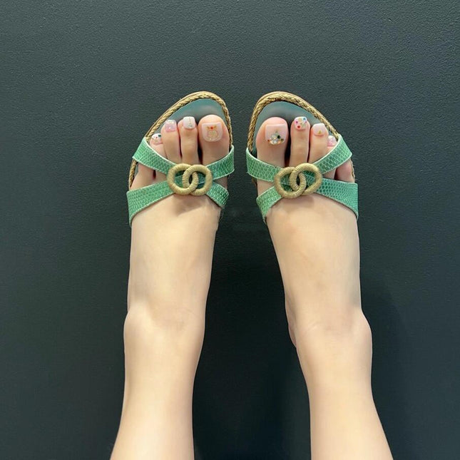 Womens French-style Cross-strap Woven Wedge Open-toe Sandals — view 2