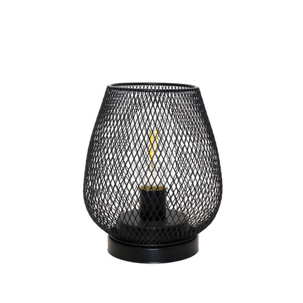 Retro Iron Art Table Lamp Battery Powered Night Light Hollowed Out Birdcage — Black