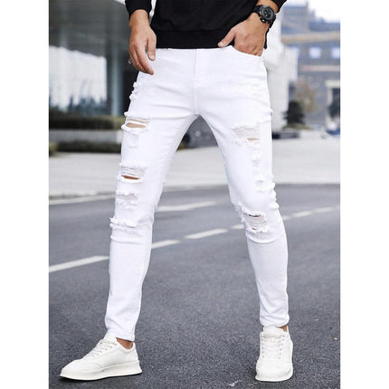 Men's Solid Color Cuffed Straight Jeans Casual And Comfortable Slim Fit — view 7