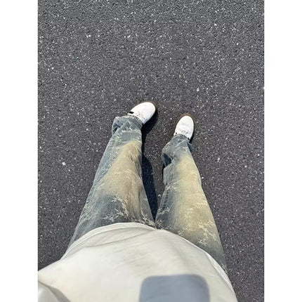 Mens American-Style Retro Jacquard Denim Jeans — Light Blue