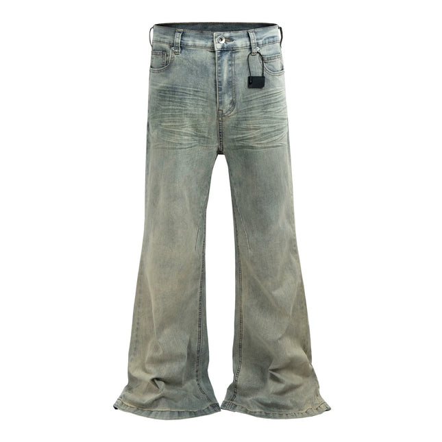 Mens Bell-Bottom Denim Jeans In American High-Street Style — Blue