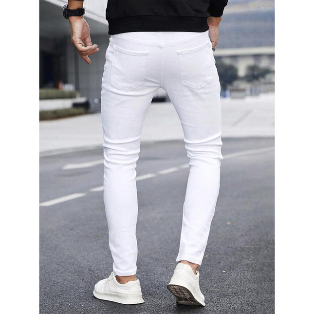 Men's Solid Color Cuffed Straight Jeans Casual And Comfortable Slim Fit — view 2