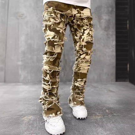New Men's Denim Straight Pants European And American Street Fashion Stretch Patch Denim Straight Pants — view 8