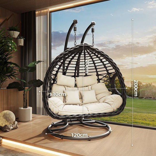 Outdoor Hanging Basket Chair Swing Courtyard Double Hammock Chair — Advanced Black
