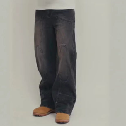 Retro American-style Heavy-stitch Embroidered Jeans For Men — view 5