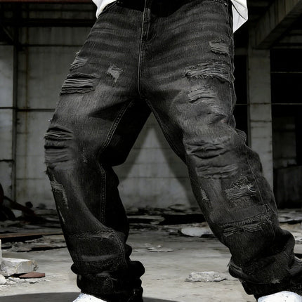 Retro Casual Personalized Patchwork jeans for men — Black