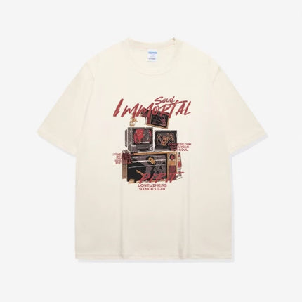 American Retro Short Sleeve T-shirt Men — Apricot