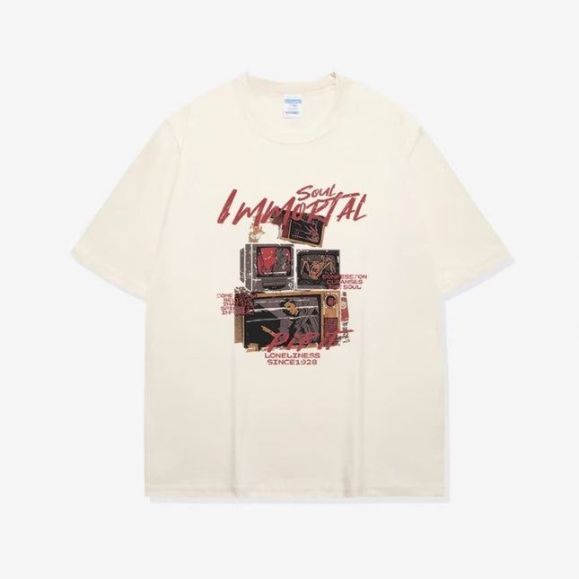 American Retro Short Sleeve T-shirt Men — Apricot