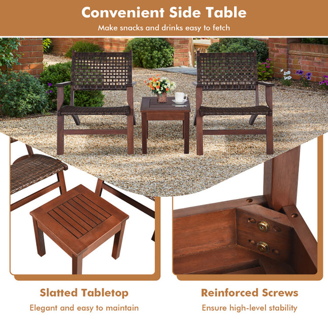 3 Pieces Outdoor Wooden Patio Rattan Furniture Set — view 2