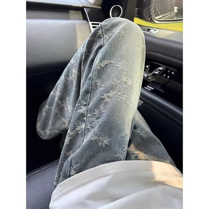 Mens American-Style Retro Jacquard Denim Jeans — view 3