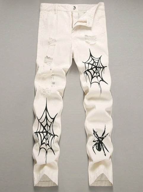 High Street Vibe Style Wide Leg Pants American Spider — White
