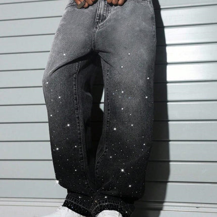 Men's American-style Studded Straight-leg Jeans — Black