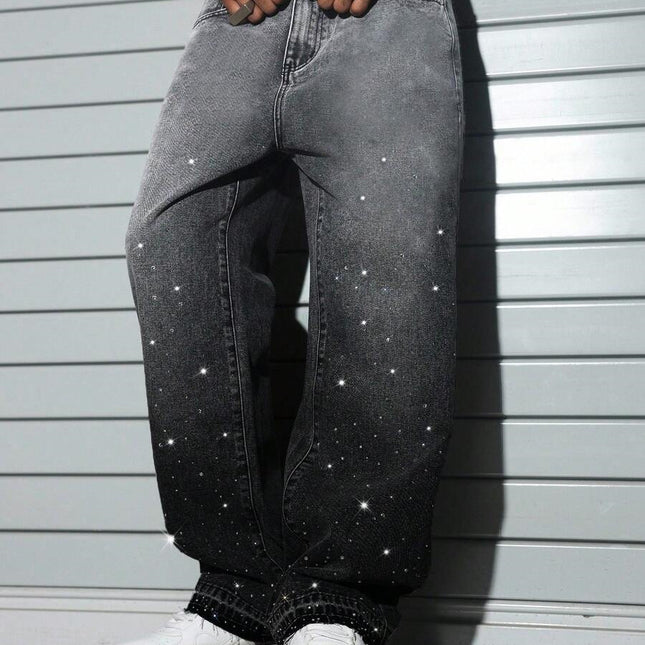 Men's American-style Studded Straight-leg Jeans — Black