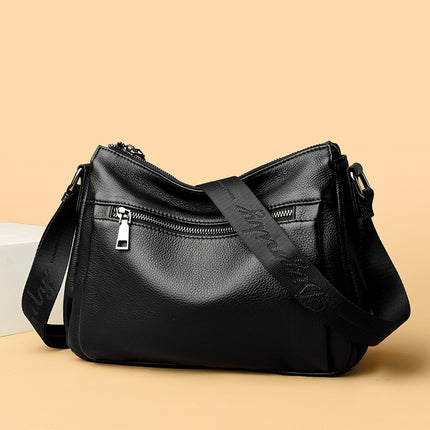 Women's Large Capacity Leather One-shoulder Crossbody Bag — Black