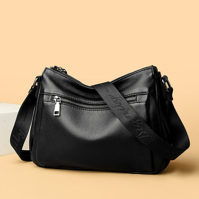 Women's Large Capacity Leather One-shoulder Crossbody Bag — Black