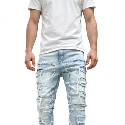 Men's Ripped Stacked Jeans — Light Blue