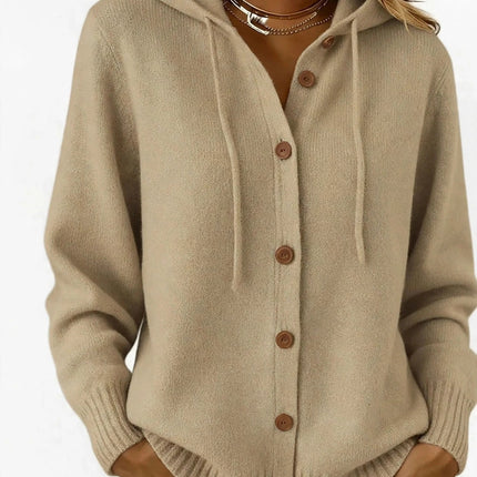 Button-Down Hooded Cardigan — Khaki