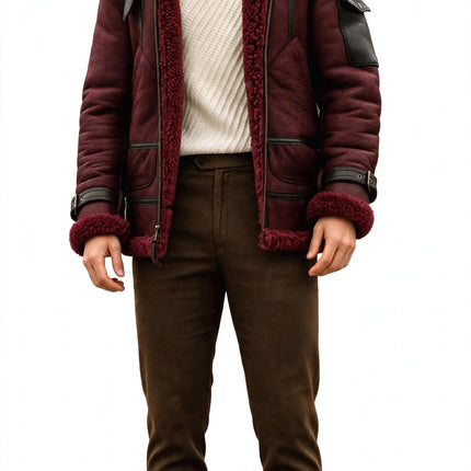 Men's Fleece Winter Jacket — Wine Red