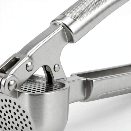 Stainless steel garlic press perforated plate detail