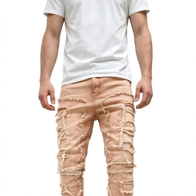 Men's Ripped Stacked Jeans — Apricot