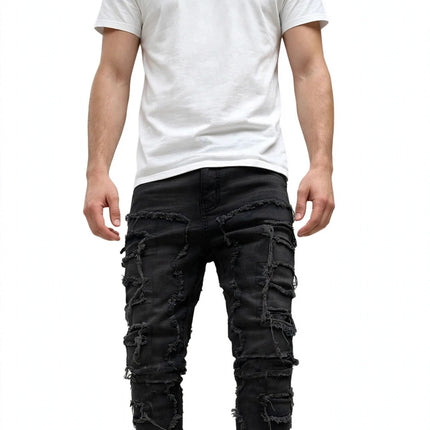 Men's Ripped Stacked Jeans — Black