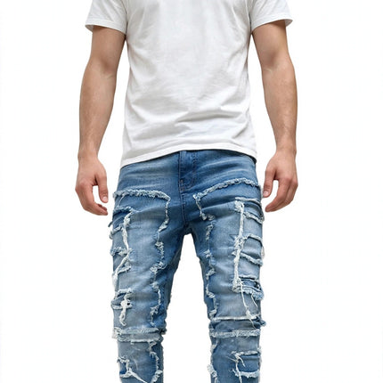 Men's Ripped Stacked Jeans — Blue